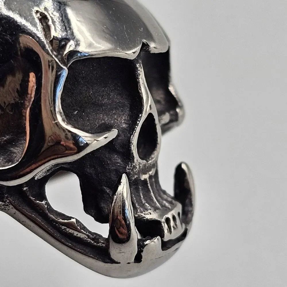 Mens Stainless Steel Skull Ring Gothic Biker Malazan Jaghut Tusk Metal Size 10.5